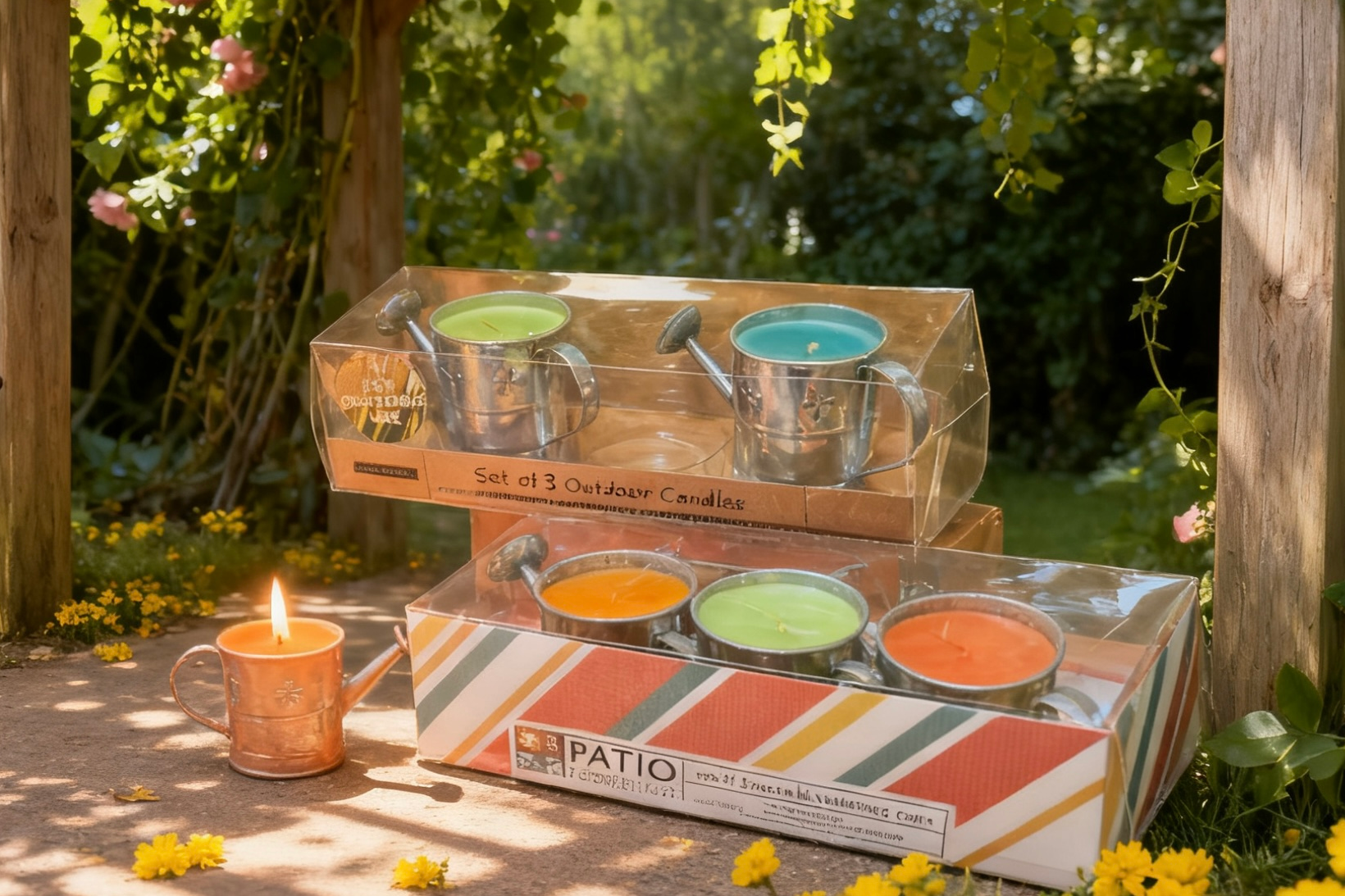 3pk Galvanized Watering Can Filled Candles -2